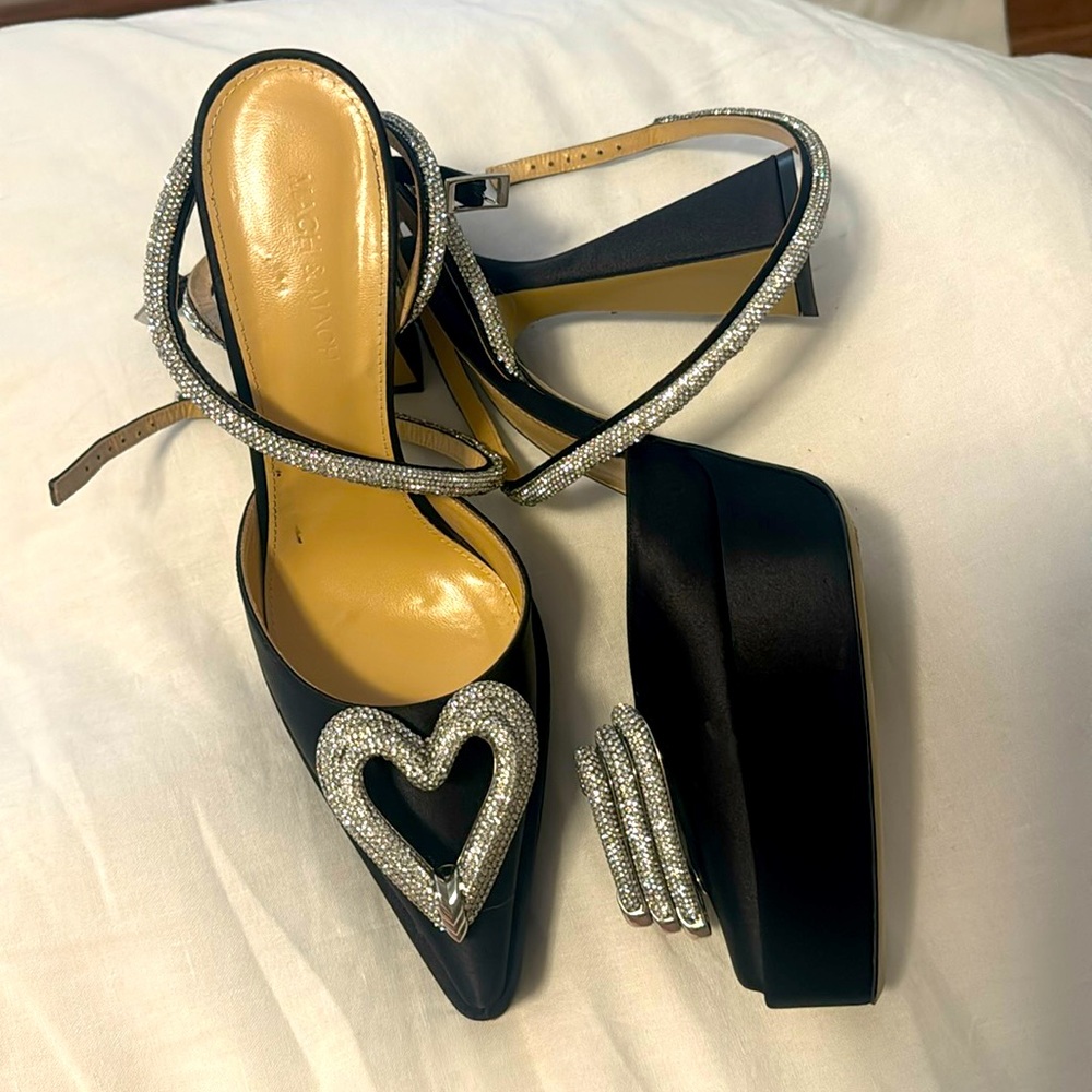 Mach & Mach Triple heart embellished satin pumps